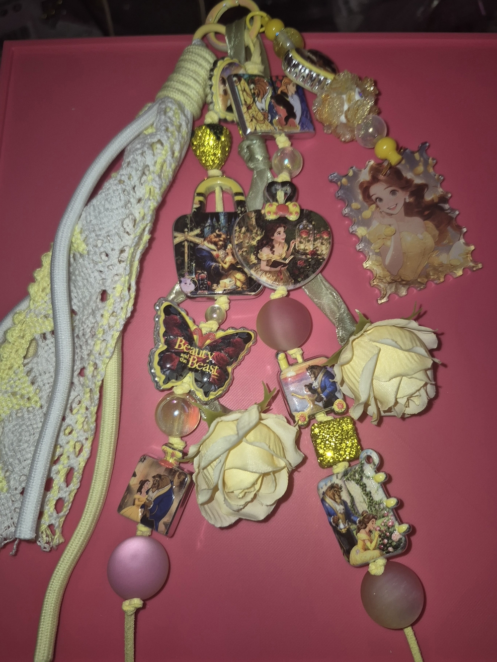 Beauty & the Beast Yellow and Pink Charm Keychain Card Holder